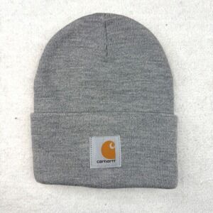 Carhartt Gray Knit Cuffed Beanie Hat Logo Patch Streetwear Workwear One Size